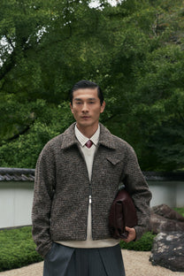 Brown Speckled Wool Zip Up Jacket