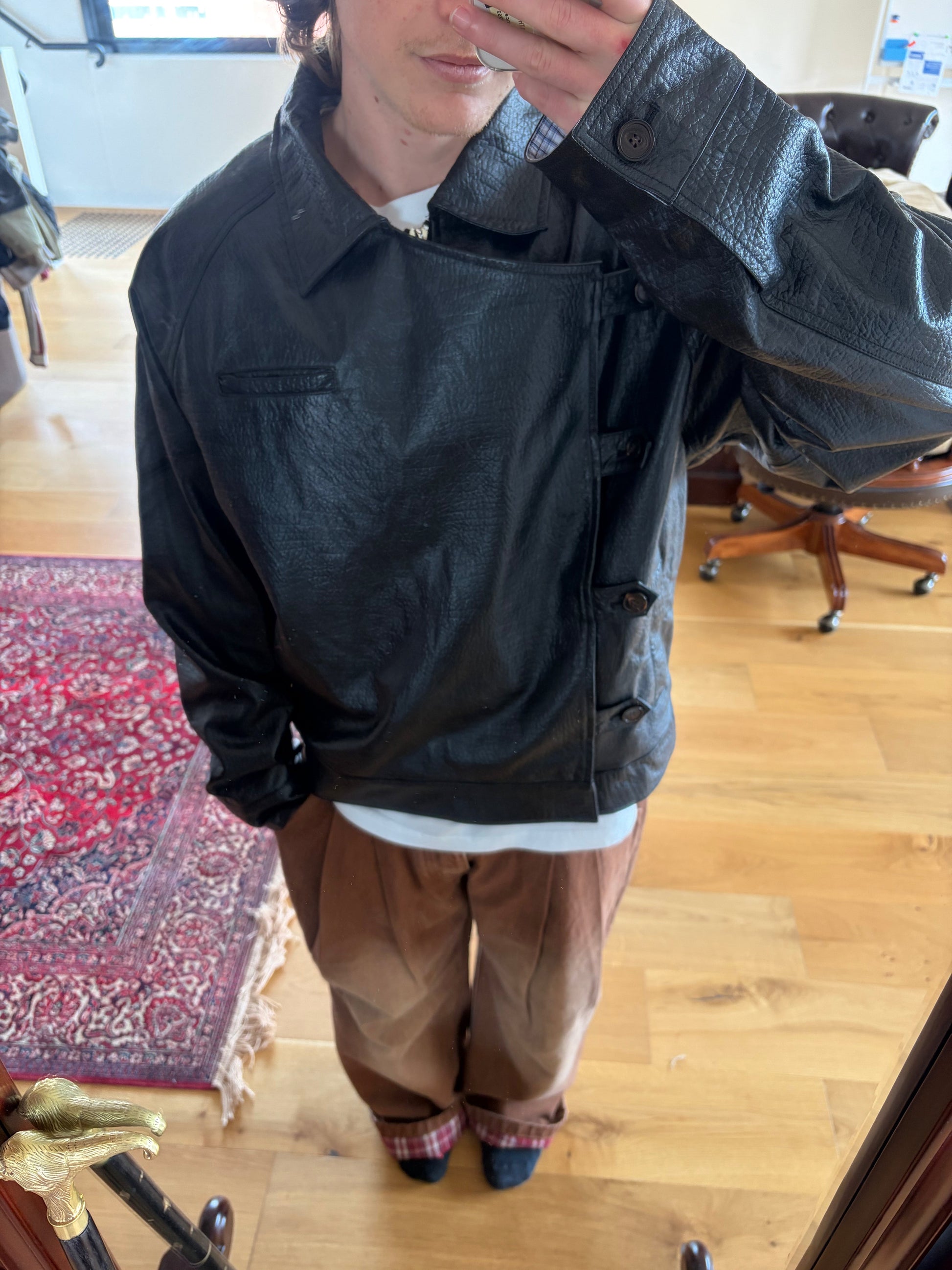 Black Leather Side Closure Jacket