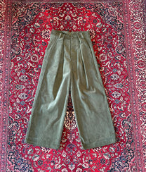Army Green Corduroy Wide Leg Trousers