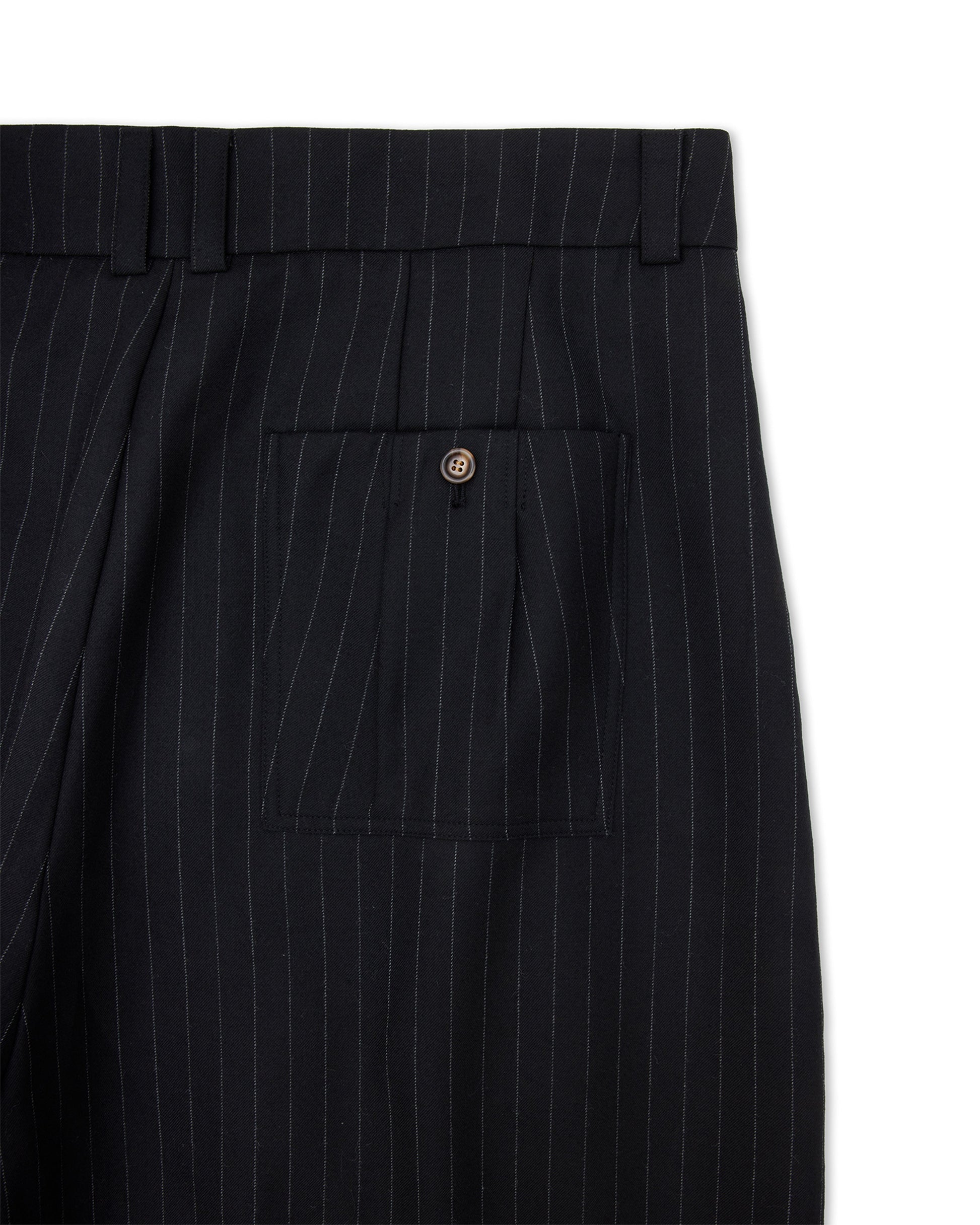 Sūtsu Wool Blend Black Pinstripe Trousers