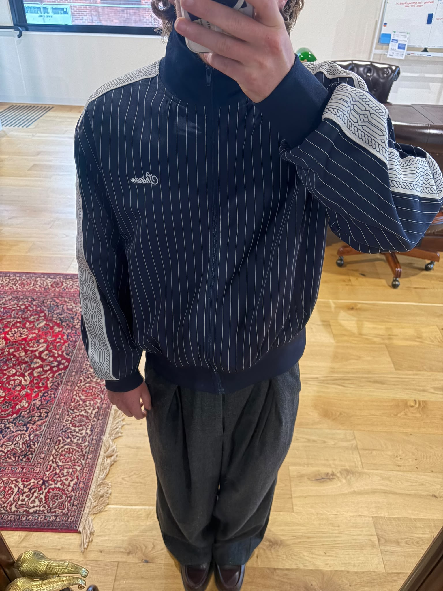 Navy Blue Pinstripe Track Jacket
