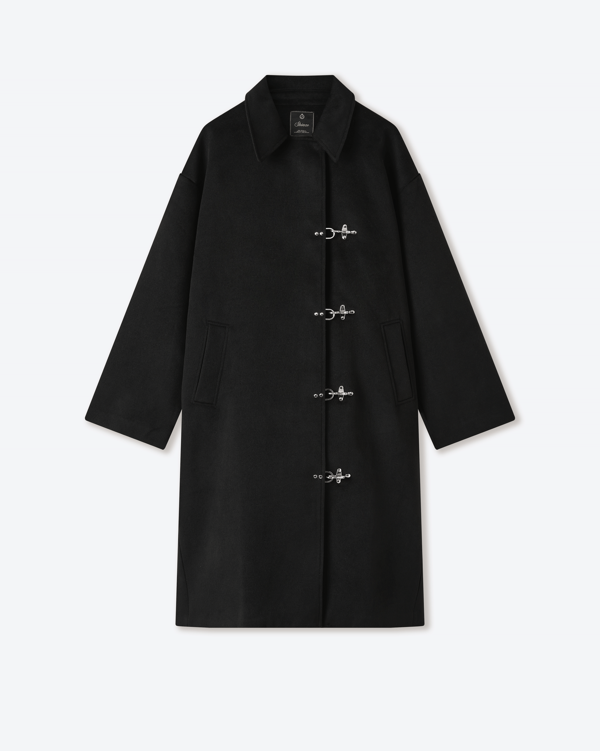Black Wool Clasp Trench Coat