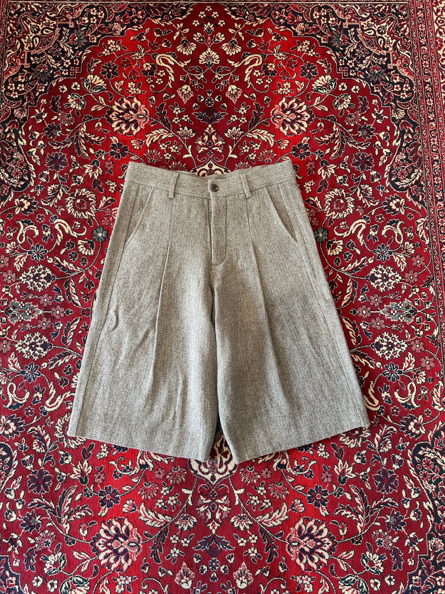 Brown Herringbone Shorts front